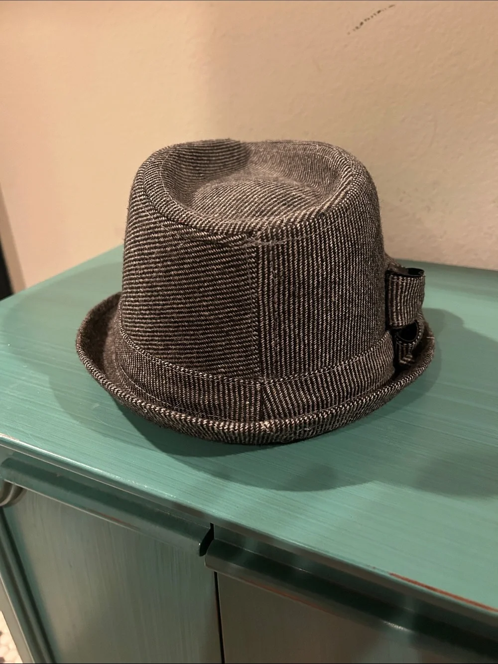 Striped Gray Bow Fedora Hat